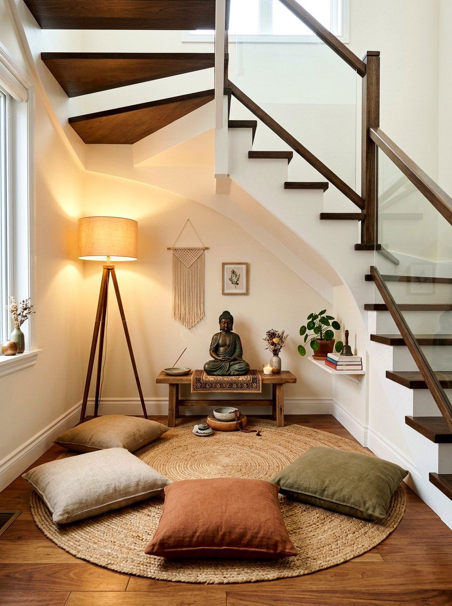Meditation Space Under Stairs - 30 staircase nook ideas