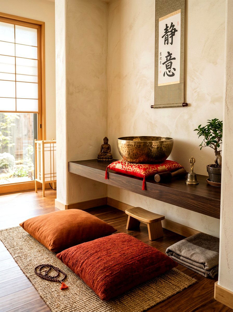 Meditation singing bowl shelf - 30 wellness shelf styling ideas