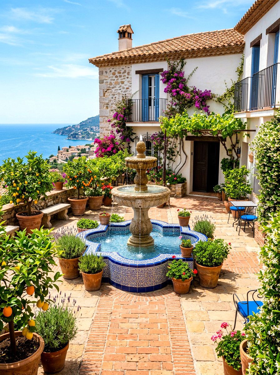 Mediterranean Brick Courtyard - 30 brick courtyard patio ideas