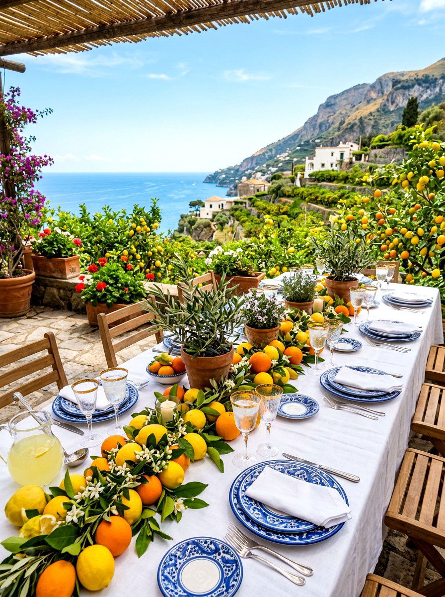 Mediterranean Citrus Party Table - 30 garden party tablescape ideas