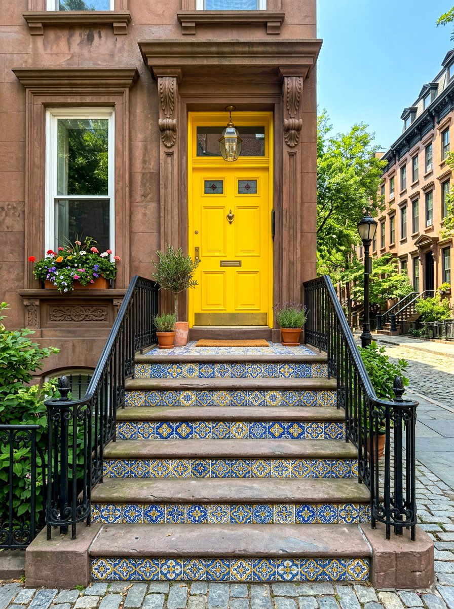 Mediterranean Colorful Tile Stoop - 30 brownstone stoop ideas