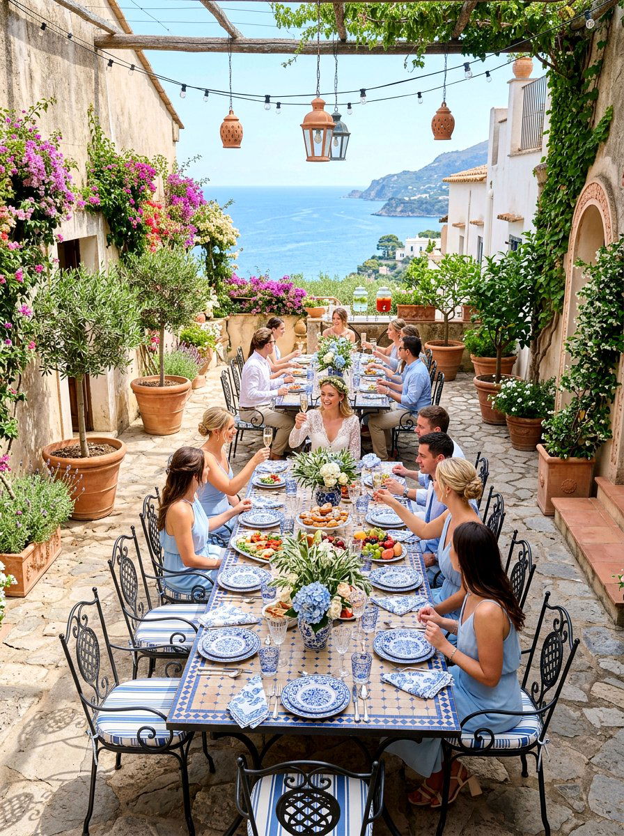 Mediterranean Courtyard Brunch - 30 backyard bridal brunch ideas