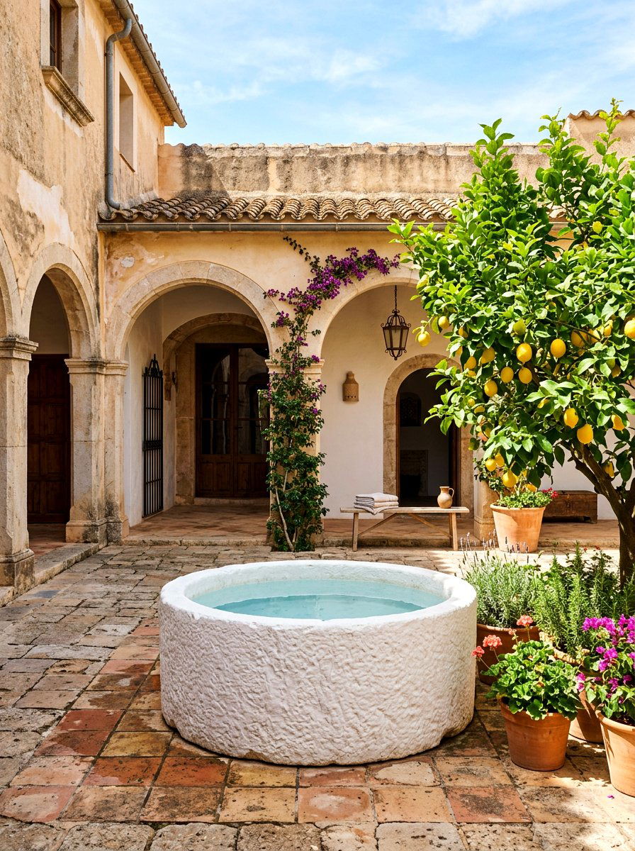Mediterranean Courtyard Cold Bath - 30 ice bath room ideas