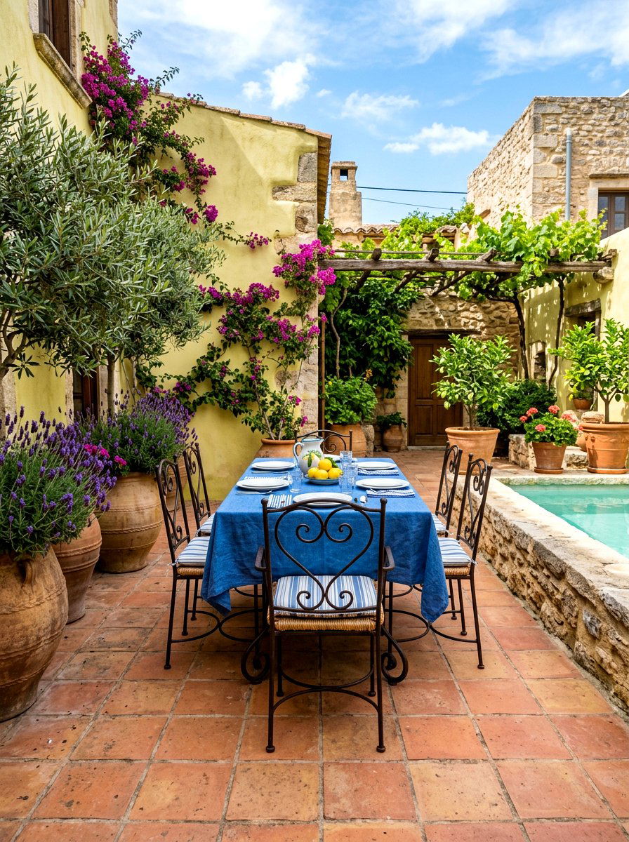 Mediterranean Courtyard Dining - 30 poolside dining ideas