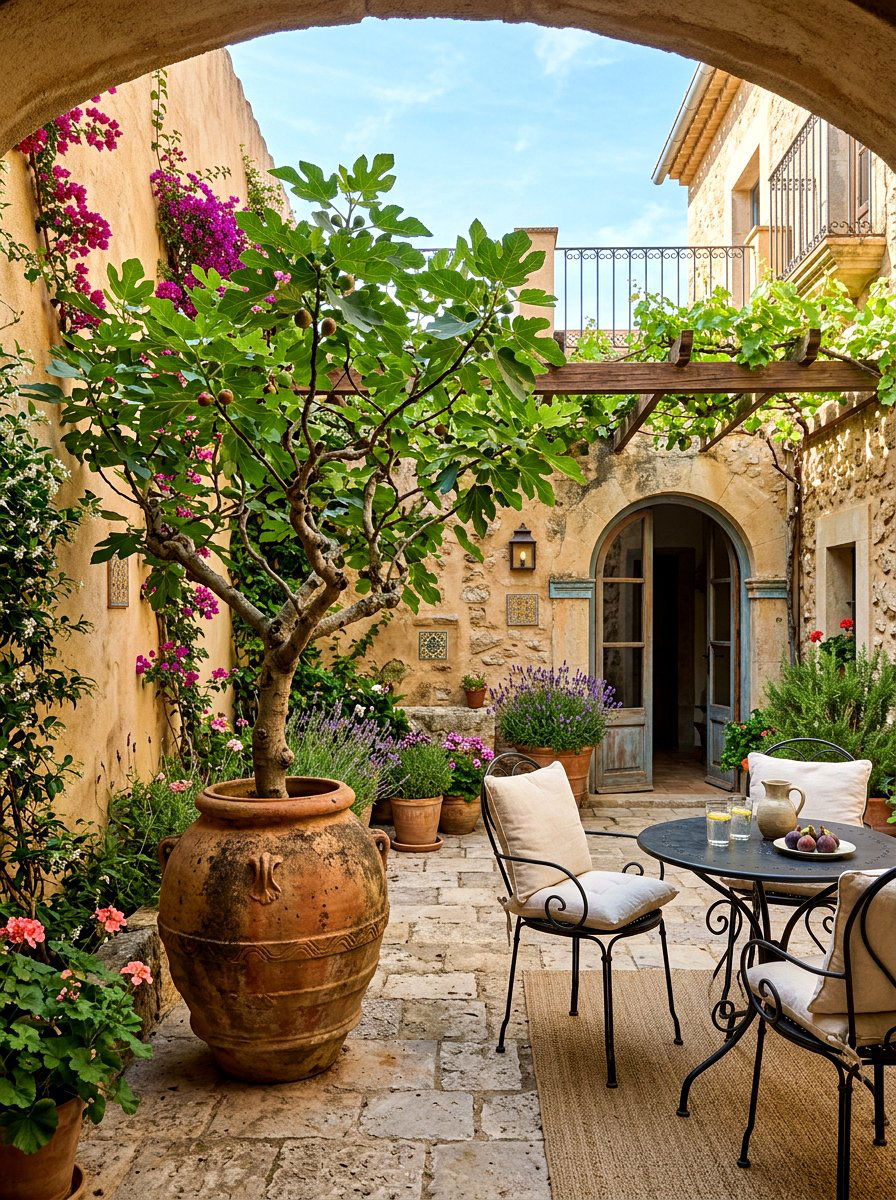 Mediterranean Courtyard Fig Tree - 30 fig tree patio ideas