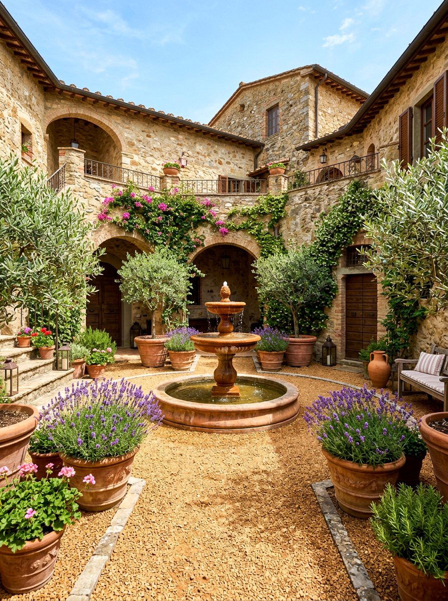 Mediterranean Courtyard Fountain - 30 entry fountain landscaping ideas