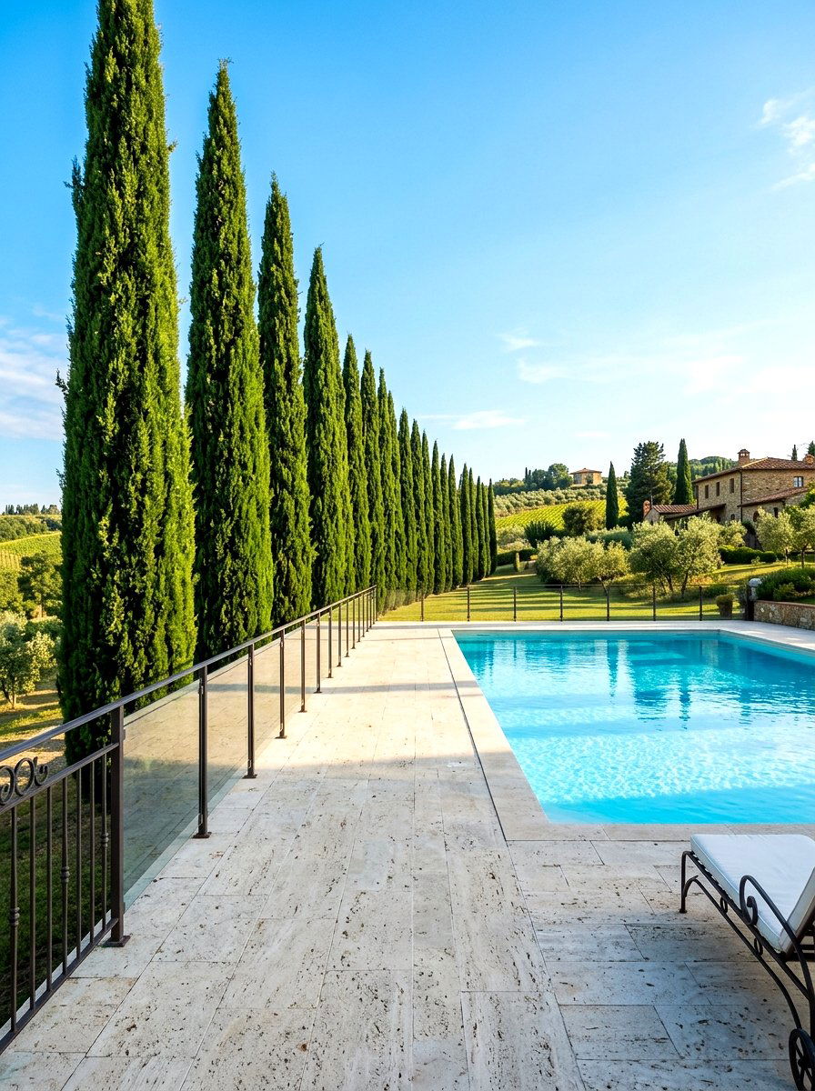 Mediterranean Cypress Tree Row - 30 pool fence landscaping ideas