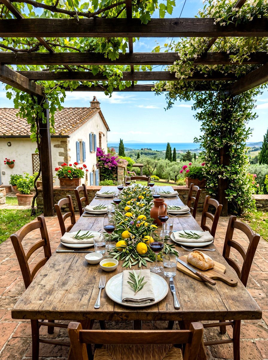 Mediterranean Farmhouse Table - 30 lemon and olive summer tablescape ideas