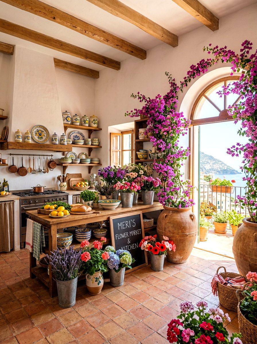Mediterranean Flower Market Style - 30 flower market kitchen ideas