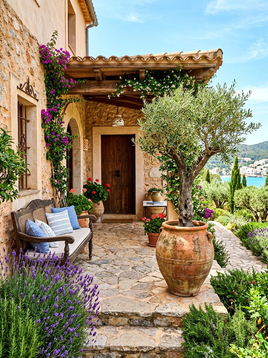 Mediterranean Front Porch - 30 potted olive tree entry ideas