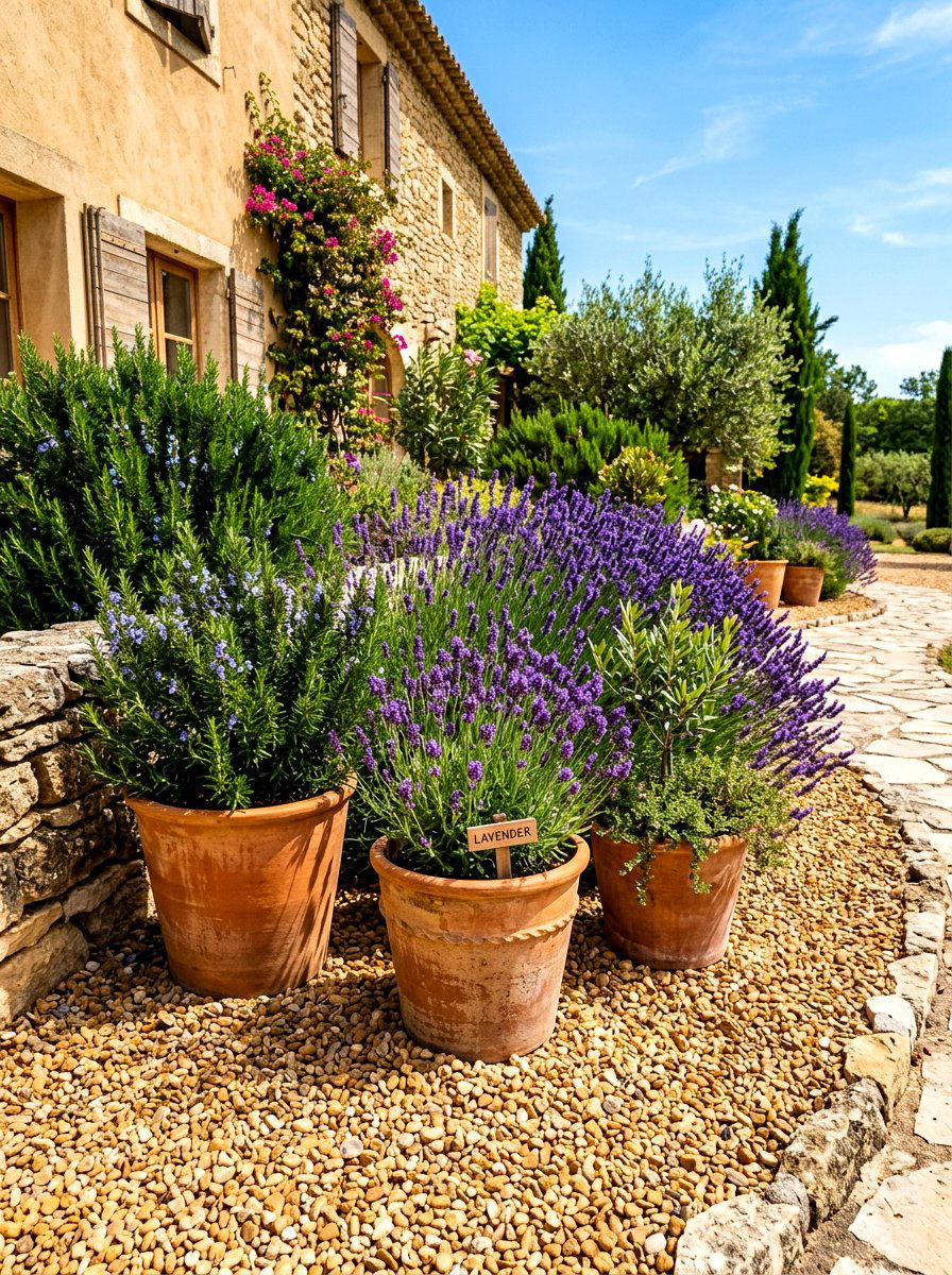Mediterranean Gravel Border - 30 mixed border garden ideas