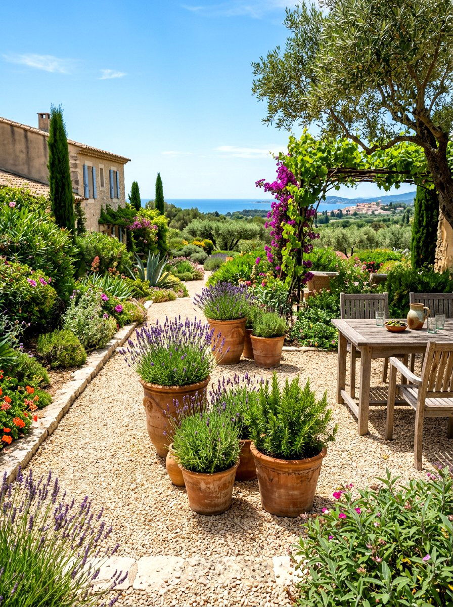 Mediterranean Gravel Garden - 30 terrace garden ideas