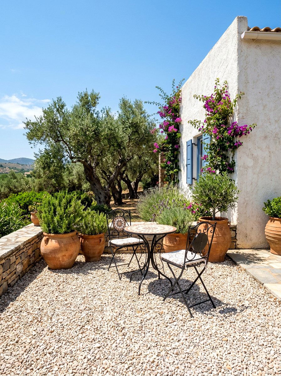 Mediterranean Gravel Patio - 30 Mediterranean backyard ideas
