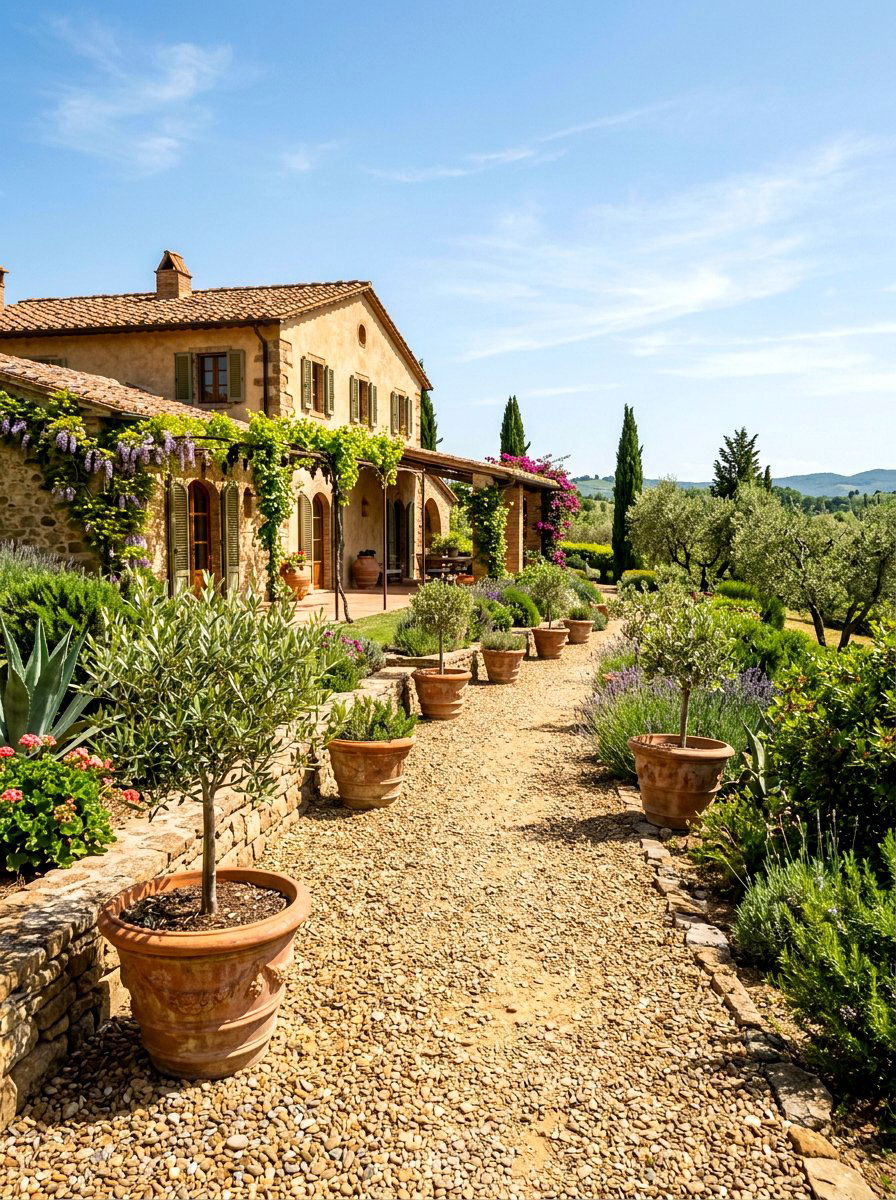 Mediterranean Gravel Walkway - 30 gravel walkway ideas