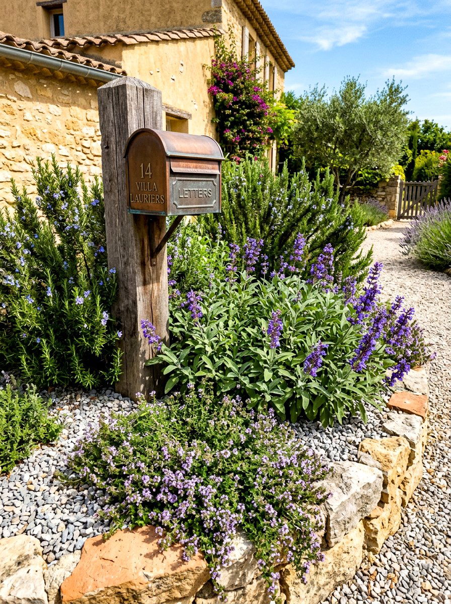 Mediterranean Herb Mailbox Bed - 30 mailbox flower bed ideas