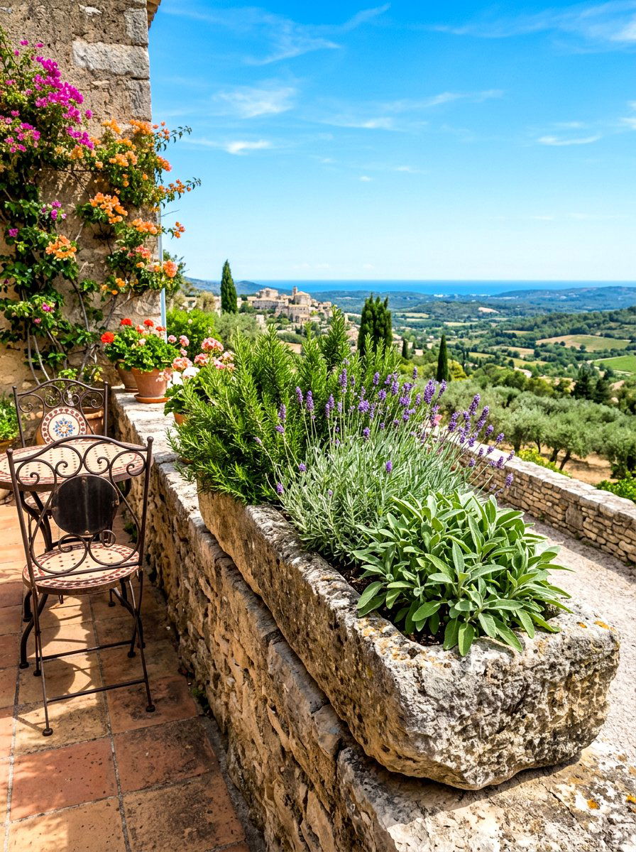 Mediterranean Herb Trough - 30 edible patio garden ideas