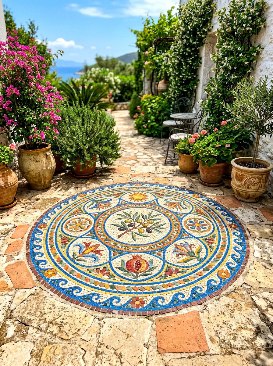 Mediterranean Mosaic Inlay - 30 Mediterranean garden ideas
