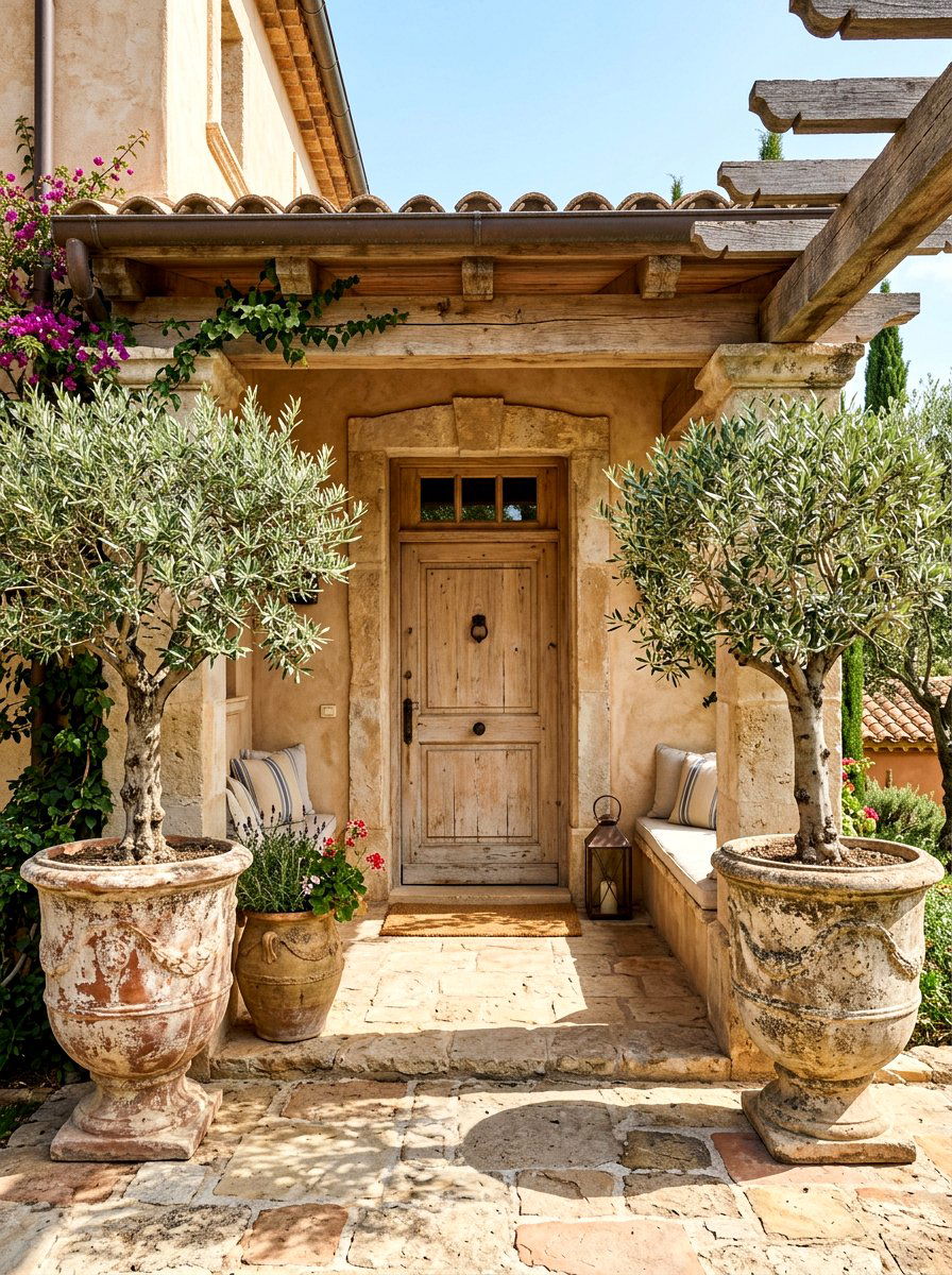 Mediterranean Olive Tree Garden Porch - 30 luxury front porch styling ideas