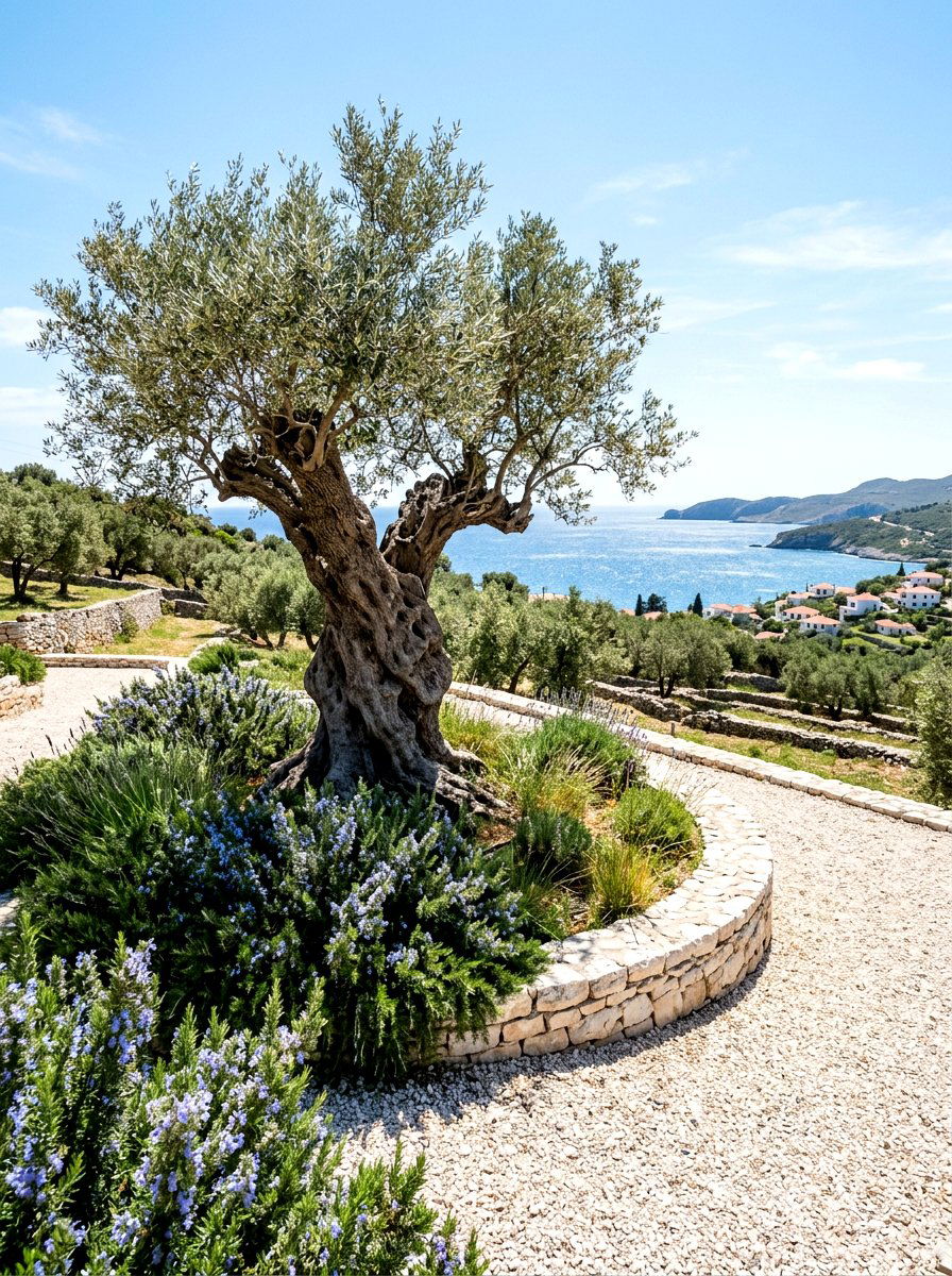 Mediterranean Olive Tree Landscape - 30 driveway island landscaping ideas