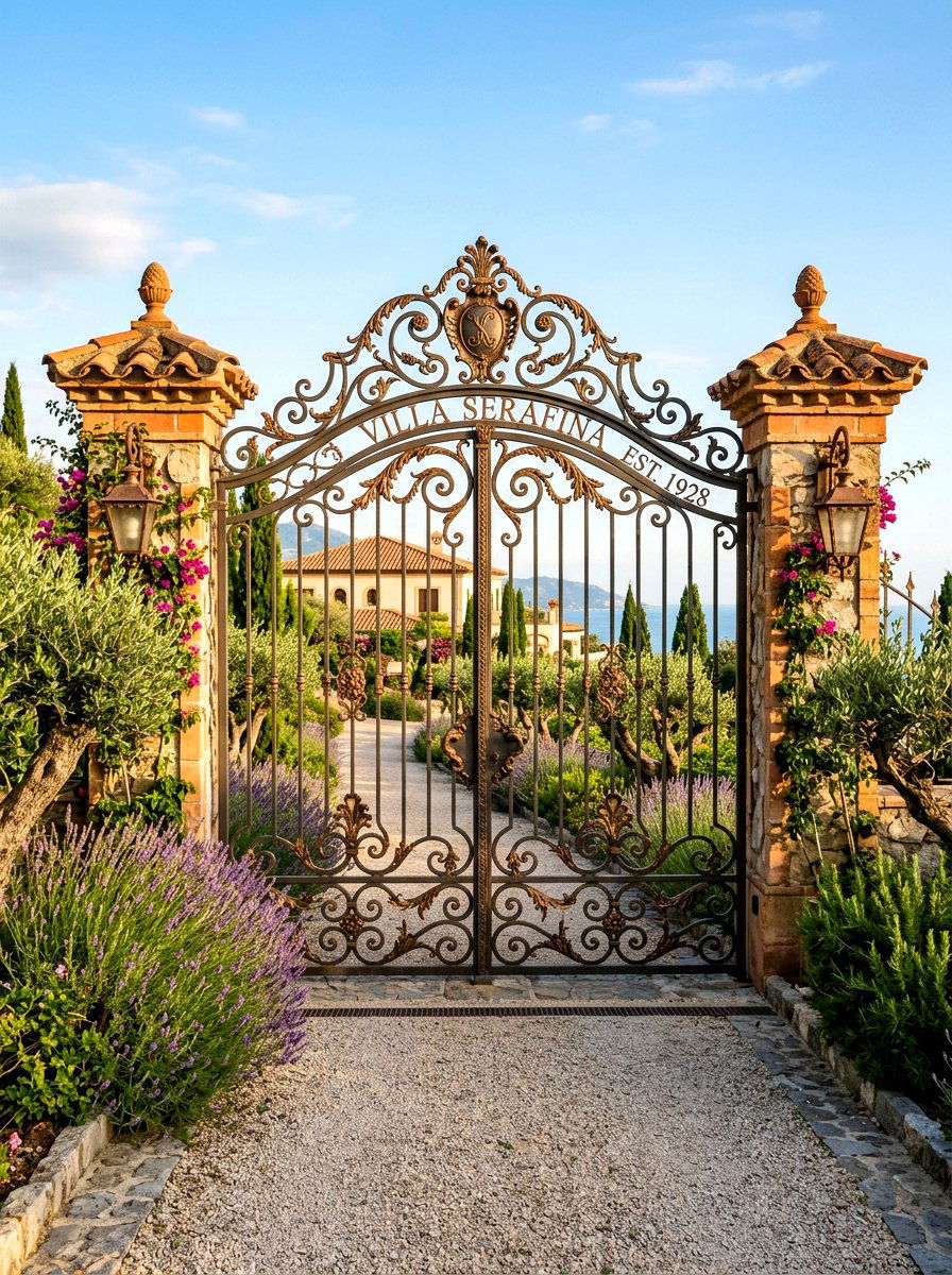 Mediterranean Ornate Iron Gate - 30 driveway gate ideas