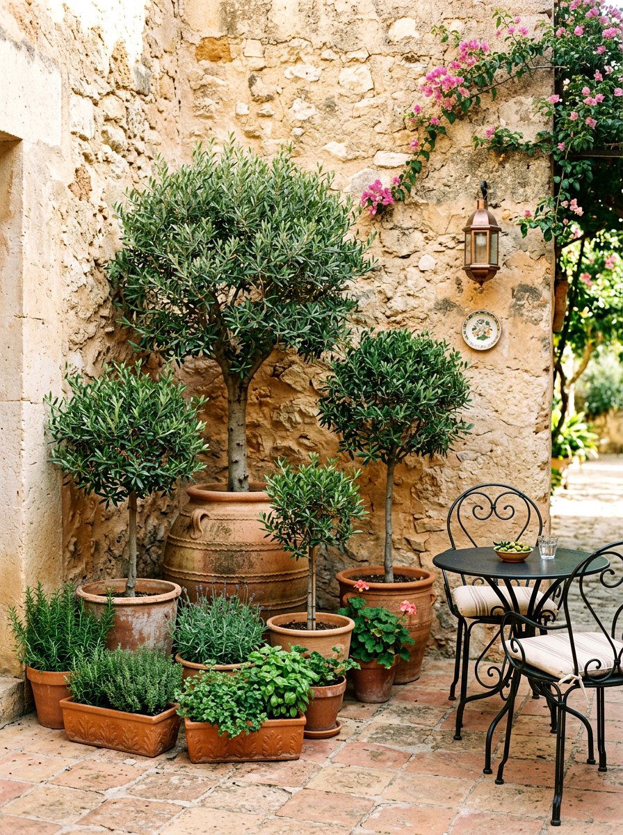 Mediterranean Patio Corner - 30 potted olive backyard ideas