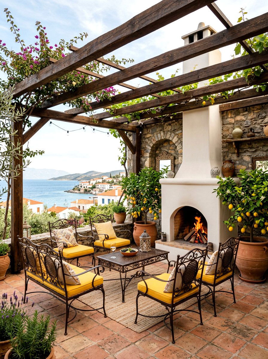 Mediterranean Pergola Stucco Fireplace - 30 pergola with fireplace ideas