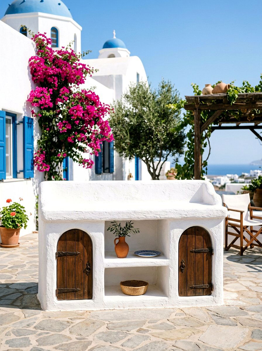 Mediterranean Plaster Buffet - 30 outdoor buffet table ideas