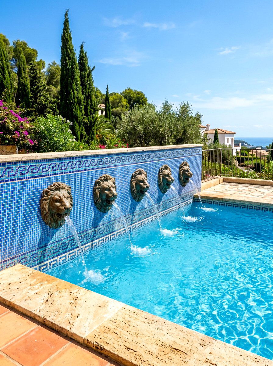 Mediterranean Pool Scuppers - 30 pool waterfall ideas