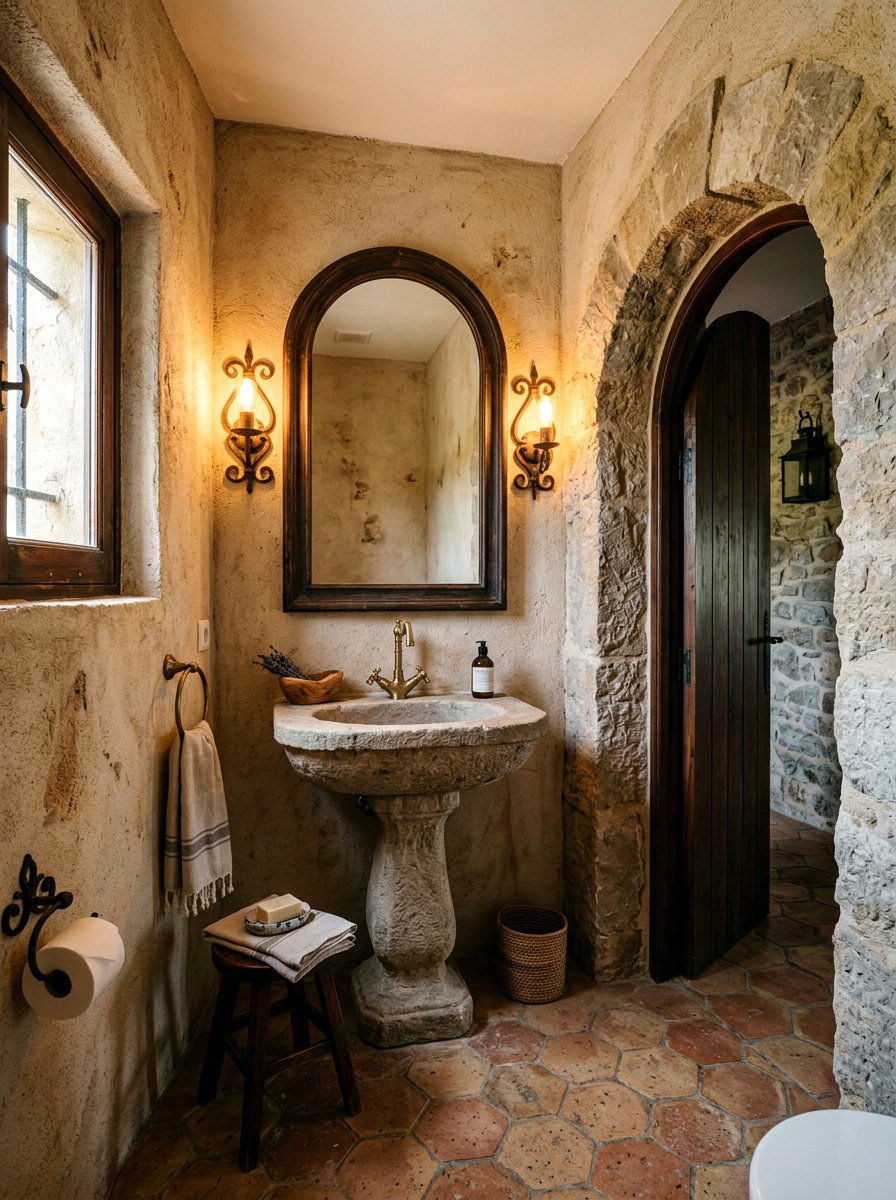 Mediterranean Powder Room - 30 sandstone powder room ideas