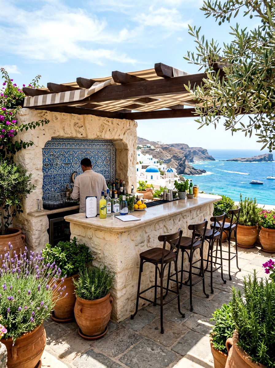 Mediterranean Stone Bar - 30 outdoor bar ideas