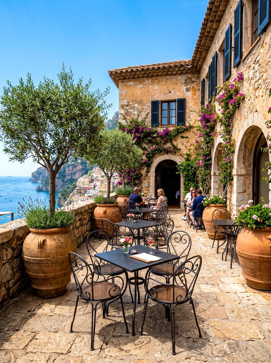Mediterranean Stone Bistro Terrace - 30 bistro patio ideas