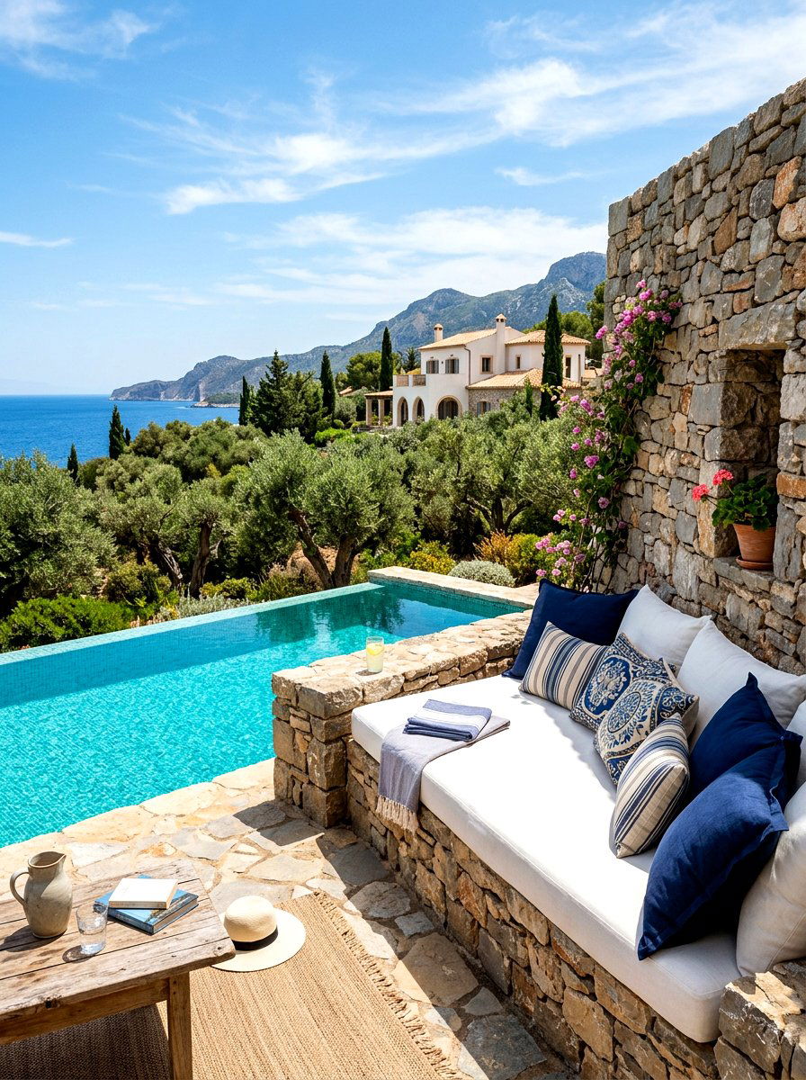 Mediterranean Stone Daybed - 30 poolside daybed ideas