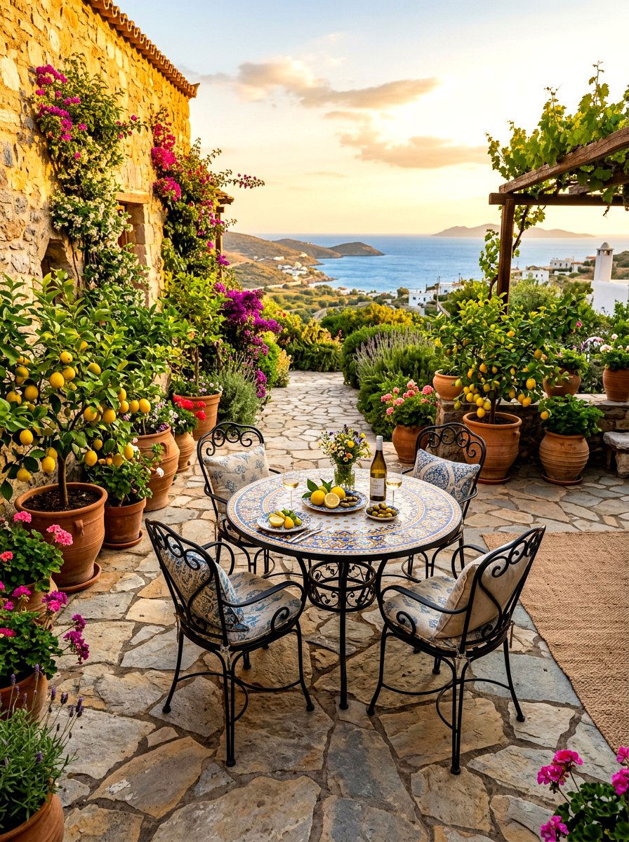 Mediterranean Stone Patio - 30 outdoor breakfast nook ideas