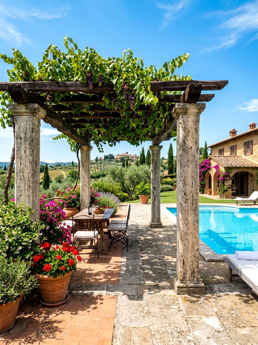 Mediterranean Stone Pergola - 30 poolside pergola ideas