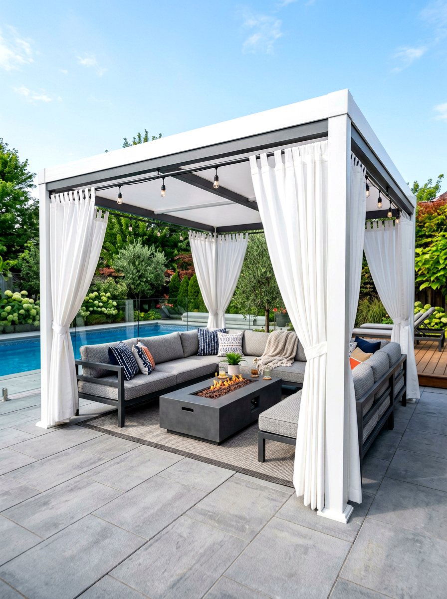 Mediterranean Stone Pillar Pergola - 30 patio pergola dining ideas