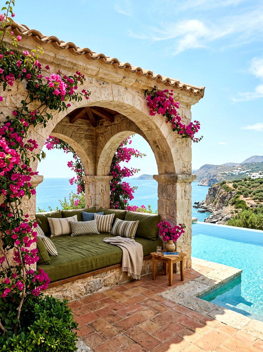 Mediterranean Stone Pool Cabana - 30 poolside daybed cabana ideas