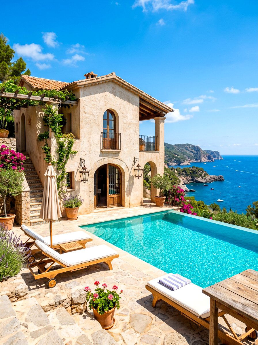 Mediterranean Stone Pool House - 30 pool house lounge backyard ideas