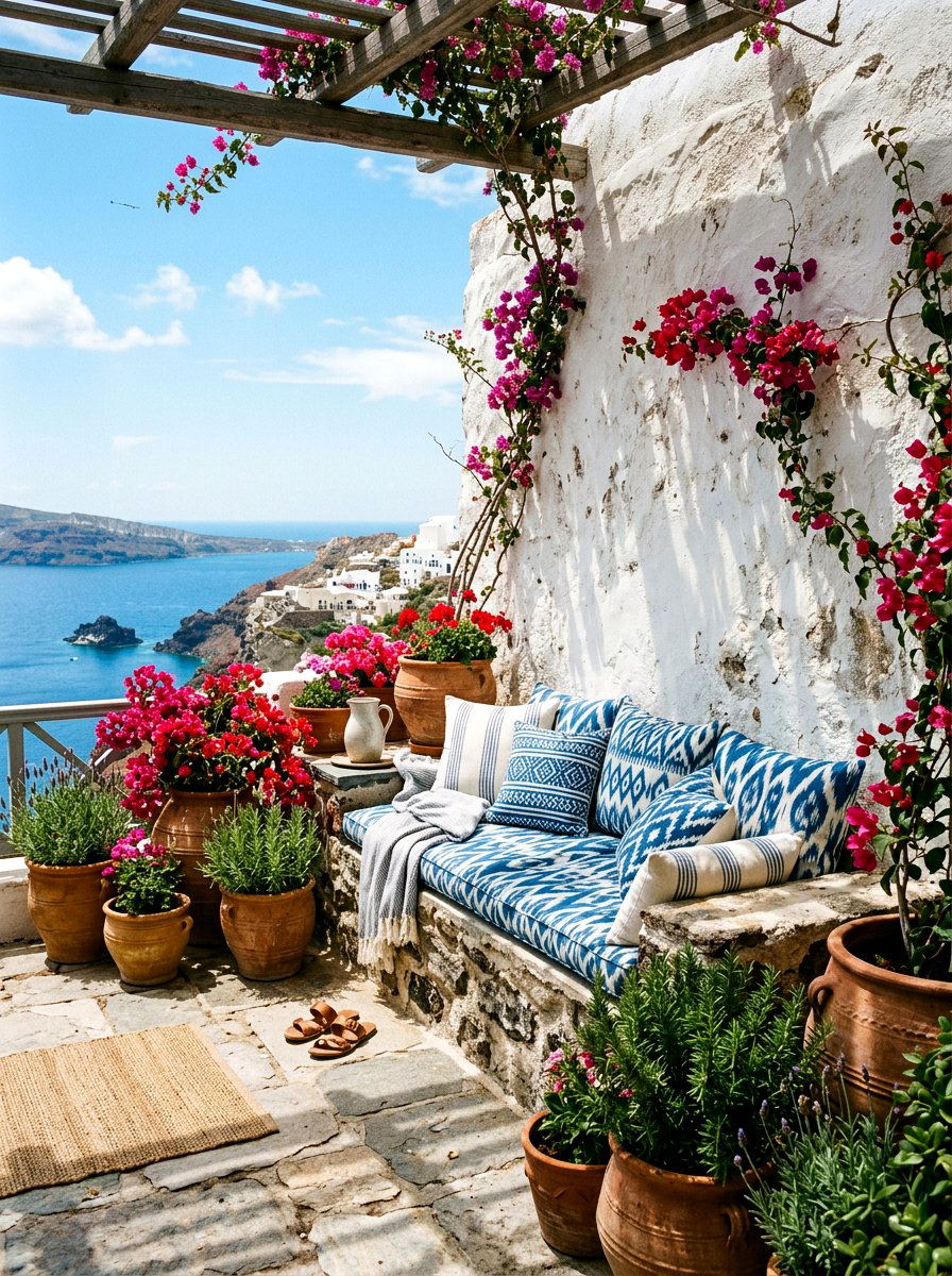Mediterranean Stone Seat - 30 terrace garden seating ideas