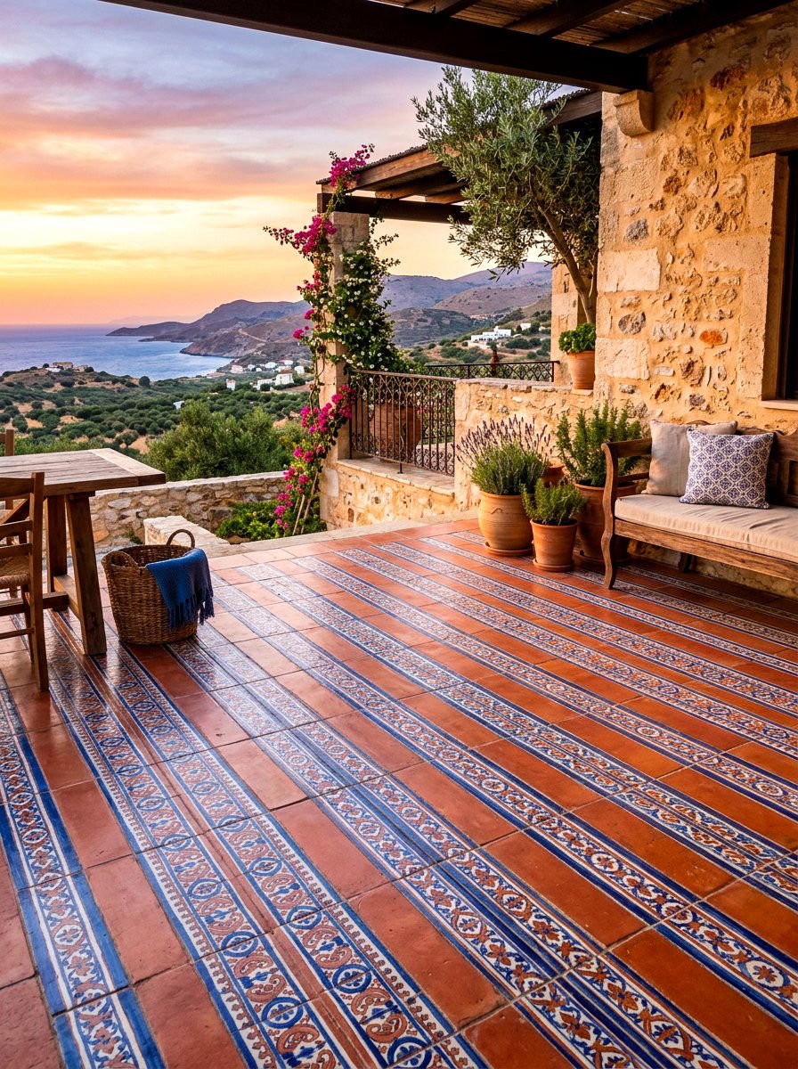 Mediterranean Striped Porch Tile - 30 striped summer porch ideas