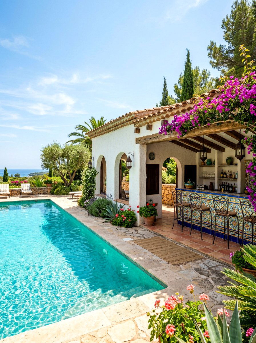 Mediterranean Style Garden Cabana - 30 outdoor garden room ideas