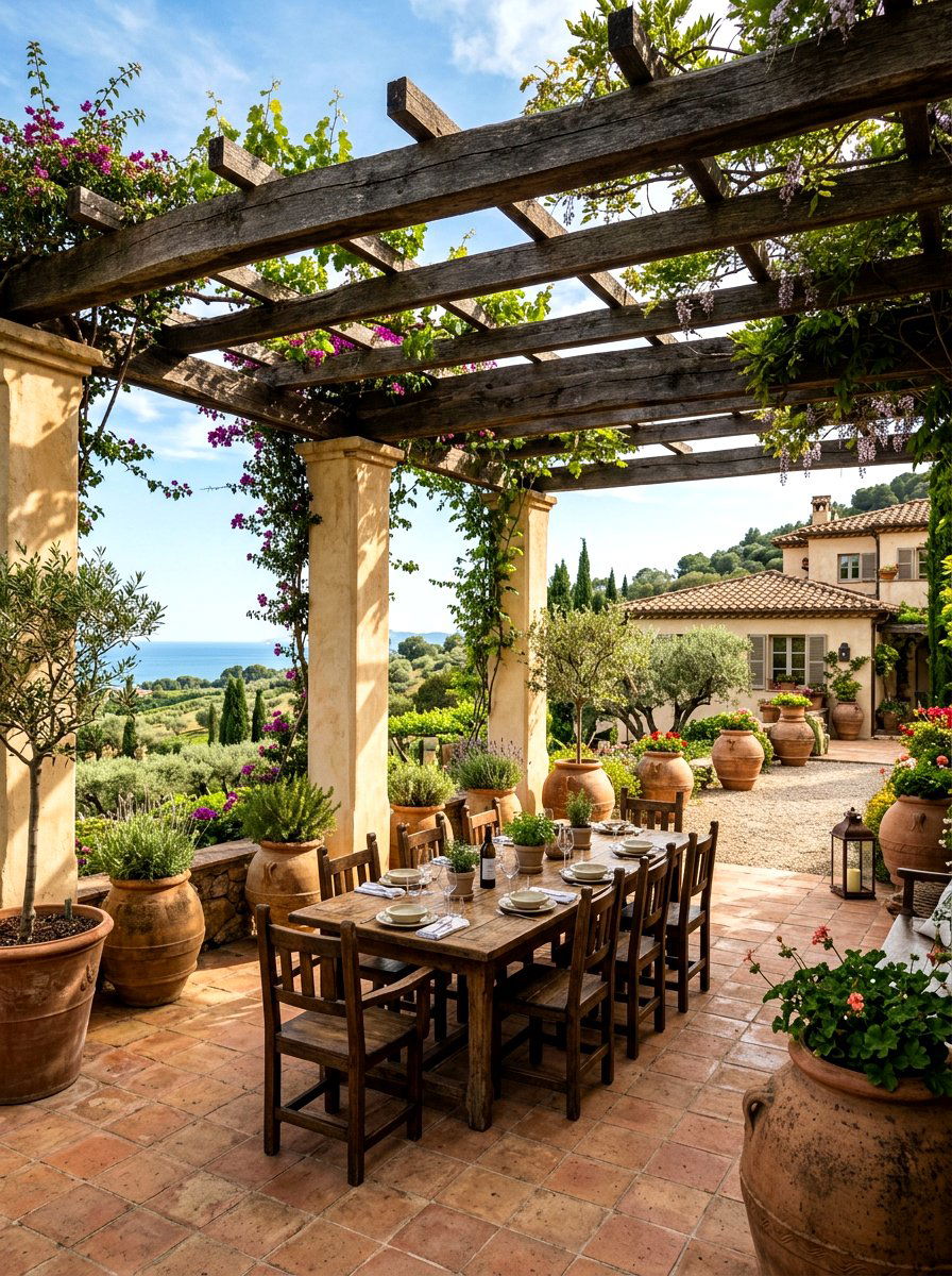Mediterranean Style Pergola - 30 outdoor breakfast pergola ideas