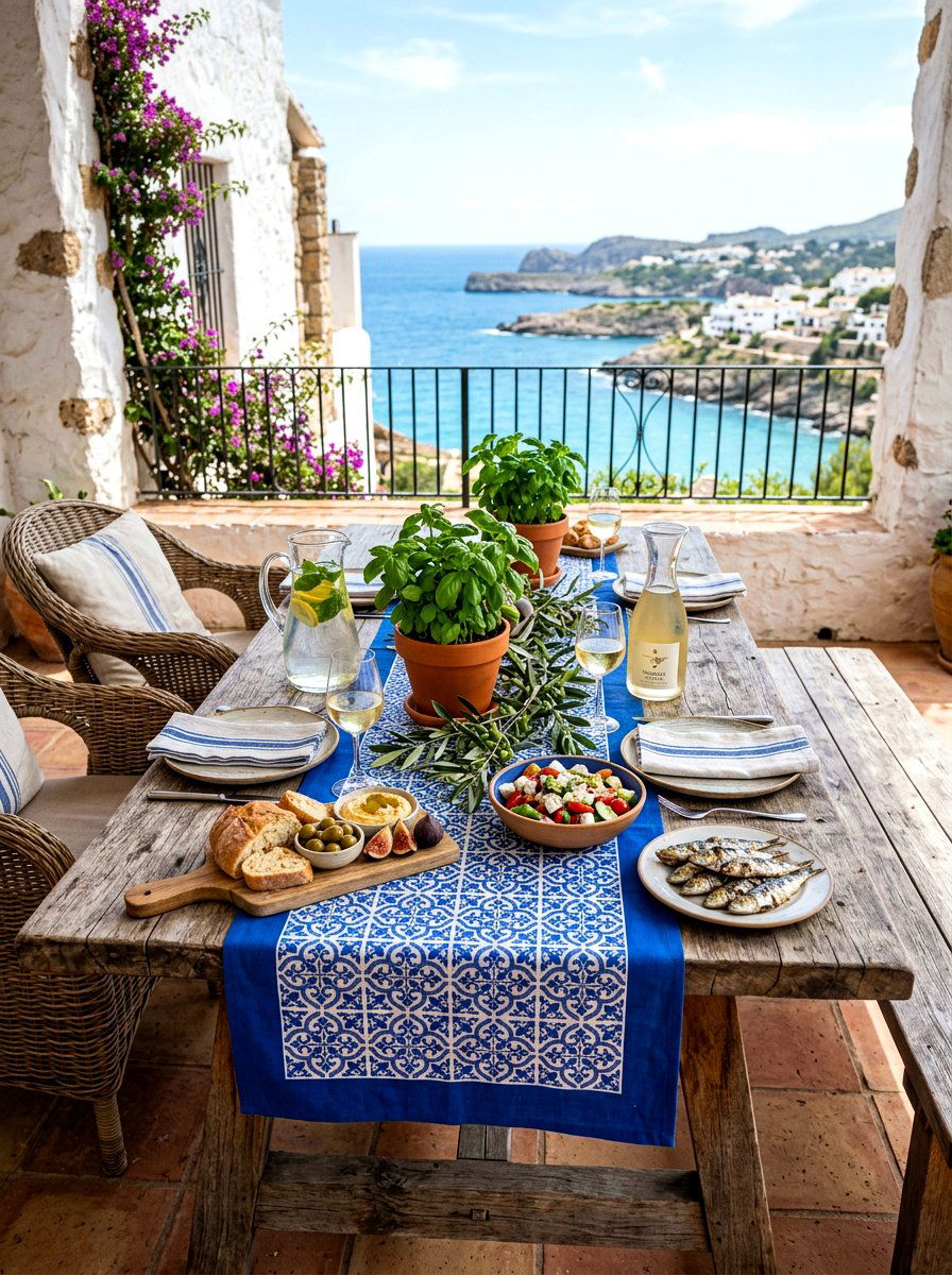Mediterranean Style Picnic Table - 30 outdoor picnic table decor ideas
