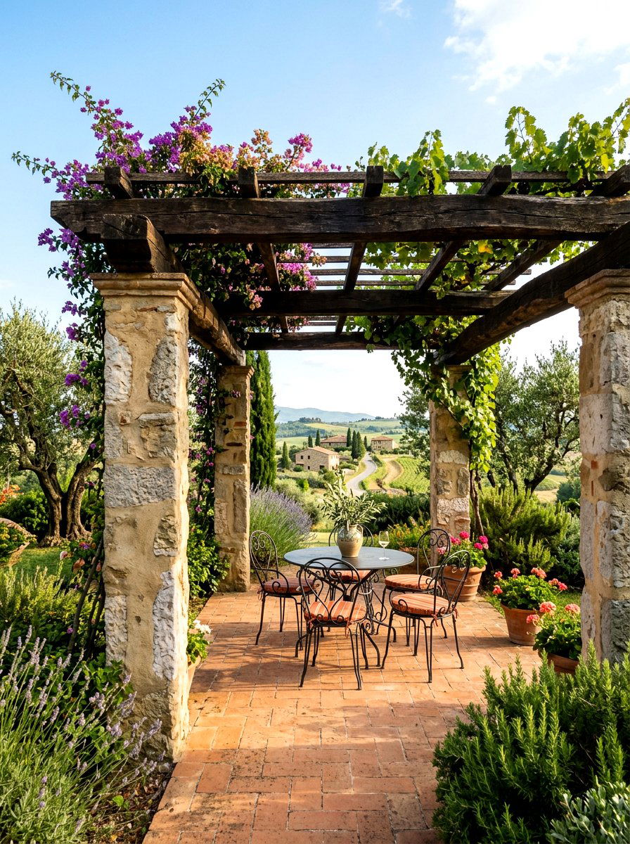 Mediterranean Style Stone Pergola - 30 freestanding pergola ideas