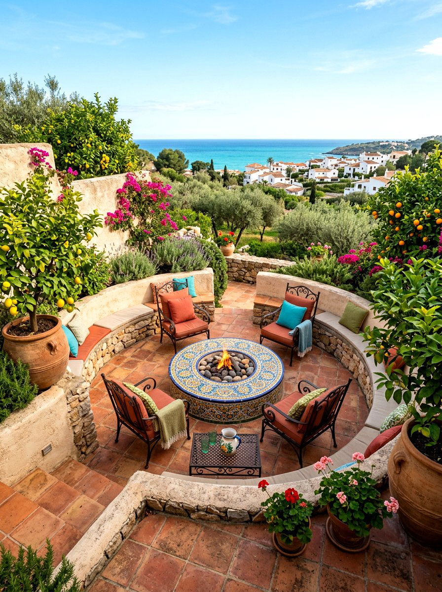 Mediterranean Style Sunken Patio - 30 conversation pit backyard ideas