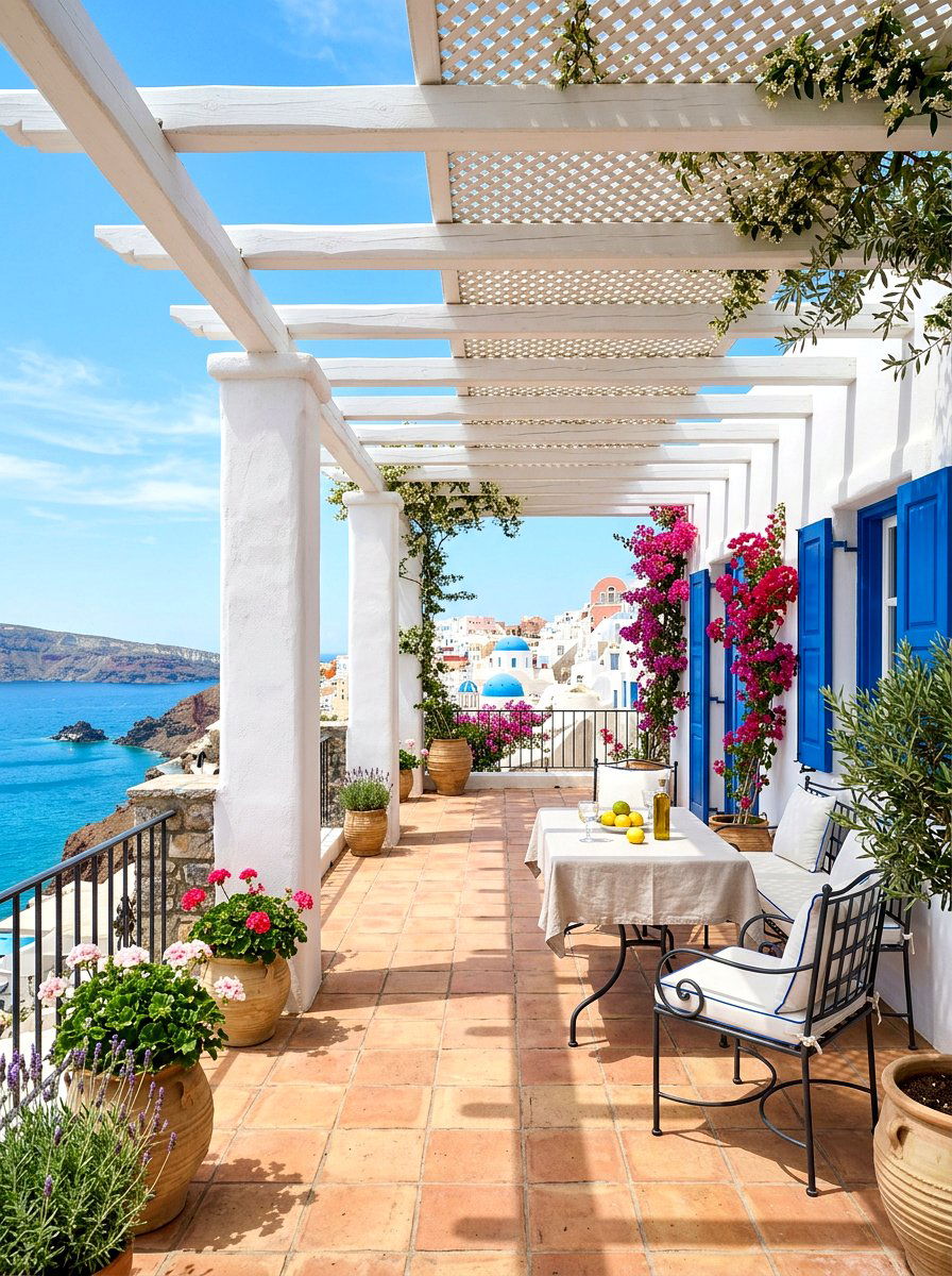 Mediterranean Style White Pergola - 30 poolside pergola lounge ideas