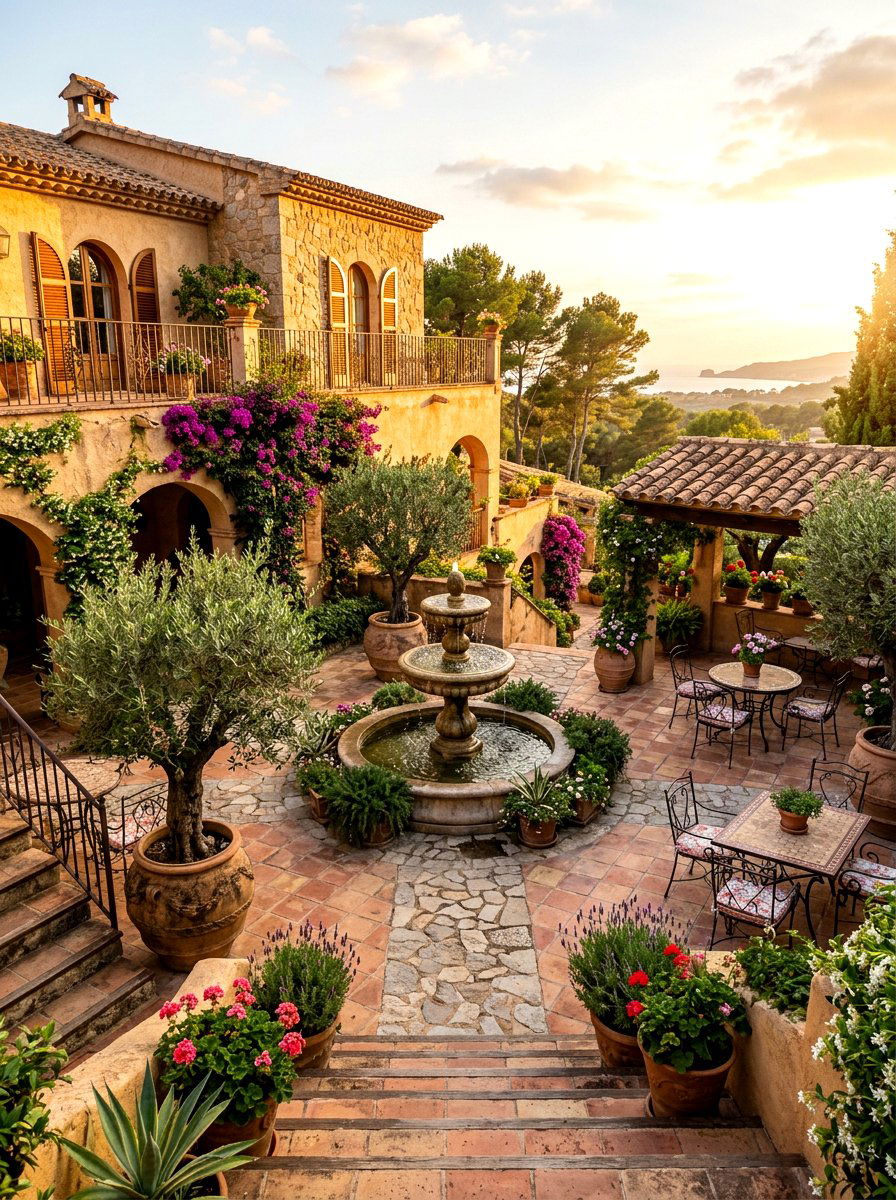 Mediterranean Sunken Courtyard - 30 sunken backyard seating ideas