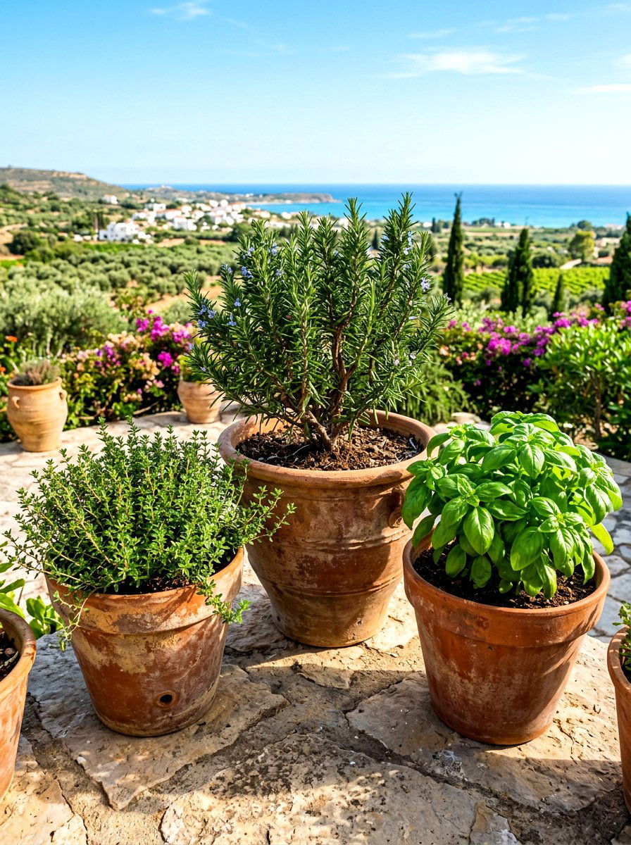 Mediterranean Terracotta Herbs - 30 sunny container garden ideas
