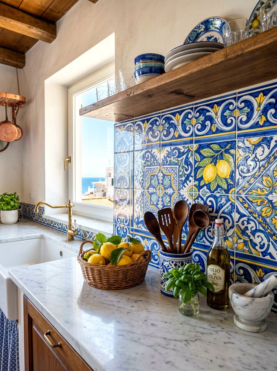 Mediterranean Tile Backsplash - 30 tomato girl summer kitchen ideas