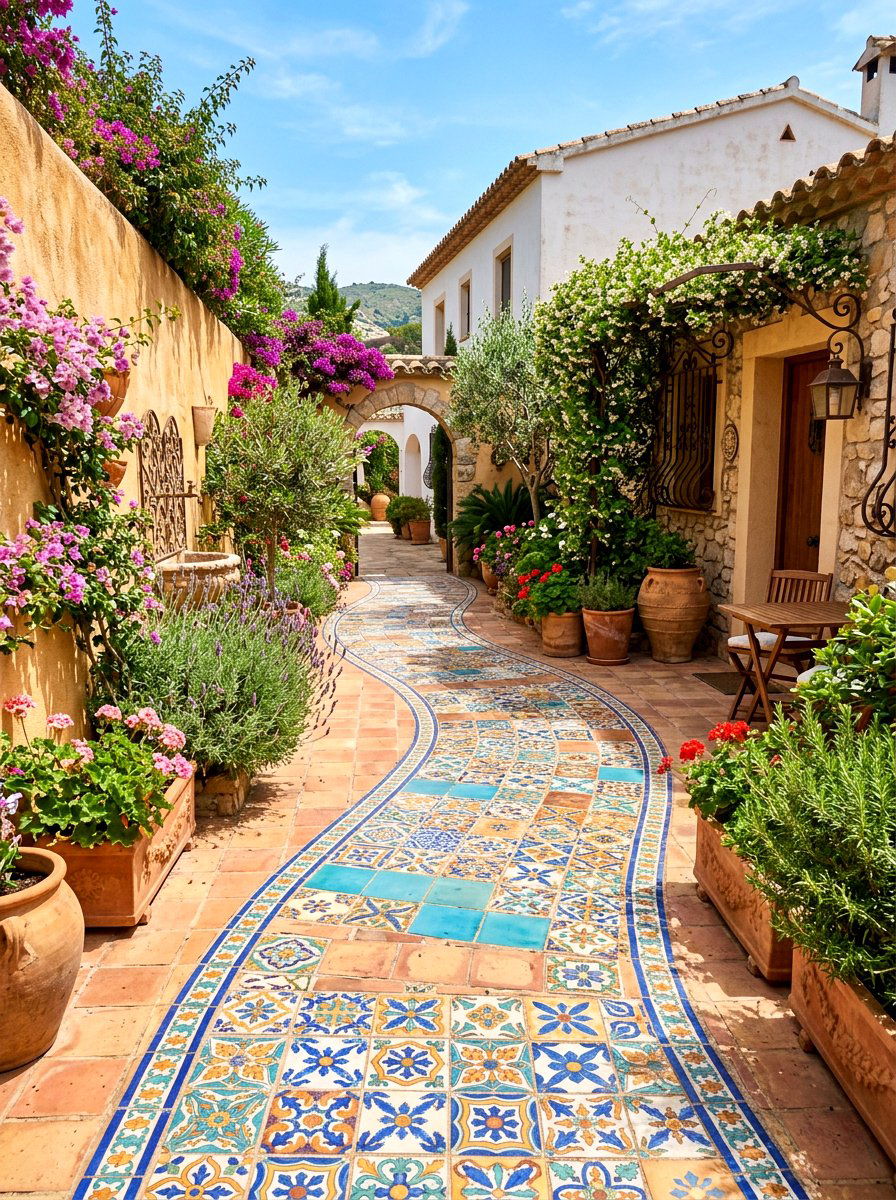 Mediterranean Tile Path - 30 walkway landscaping ideas