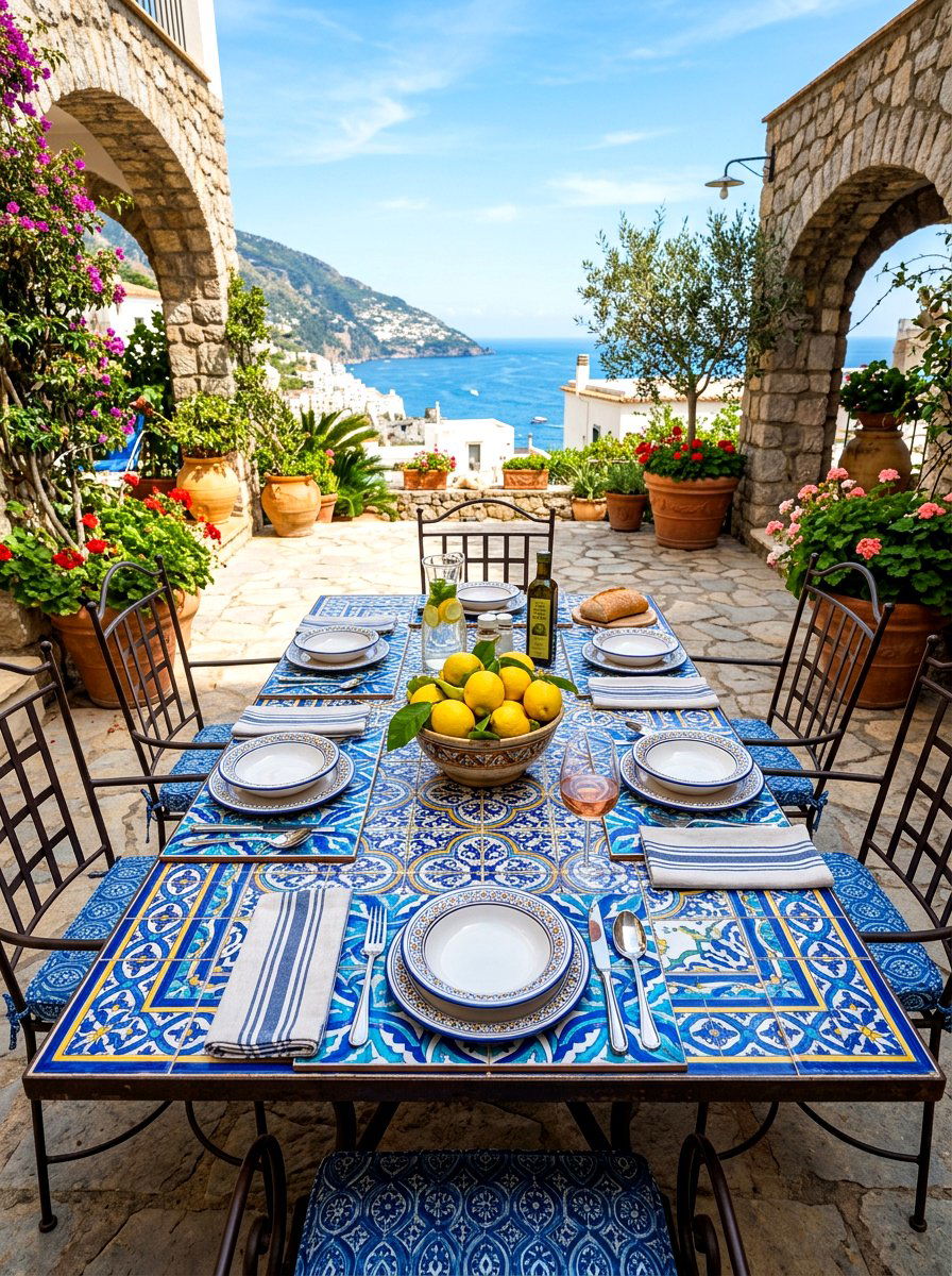 Mediterranean Tile Pattern Table - 30 blue and white table decor ideas